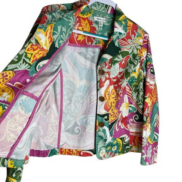 Coldwater Creek Jacket Womens L Petite Floral Artsy Y2K Vibrant Blazer Pockets - Picture 11 of 16